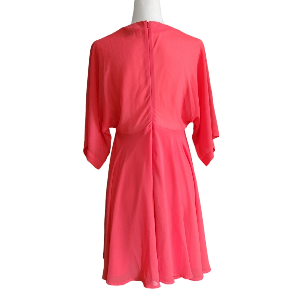 Forever 21 Front Deep V Flutter Sleeve Flowy Summer Dress Bright Coral Size L - Picture 2 of 16